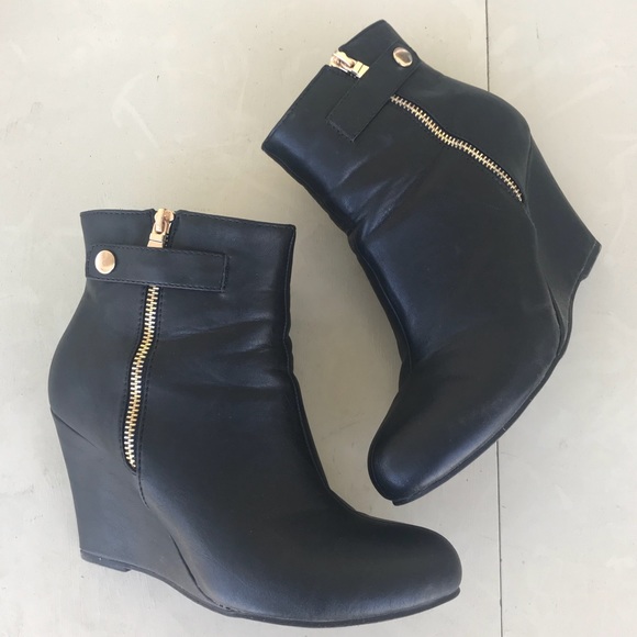black leather wedge ankle boots
